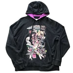 Nixon Hoodie Sweatshirt Sz L Pullover Graphic Trippy Retro Grunge Black Womens